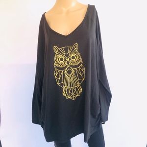 Just My Size Women Owl Shirt 3X Long Sleeve Black